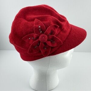 Next Wool Blend Cloche Hat Red with Flower Detail Solid Brim